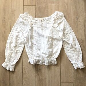 Solitaire Lace Eyelet Long Sleeve Top In White Size S